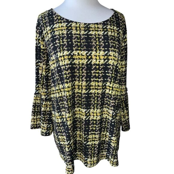 ELLEN TYRACY Tops - ELLEN TRACY SS MULTICOLOR HOUNDSTOOTH STATEMENT SLEEVE TOP TUNIC BLOUSE SHIRT XL